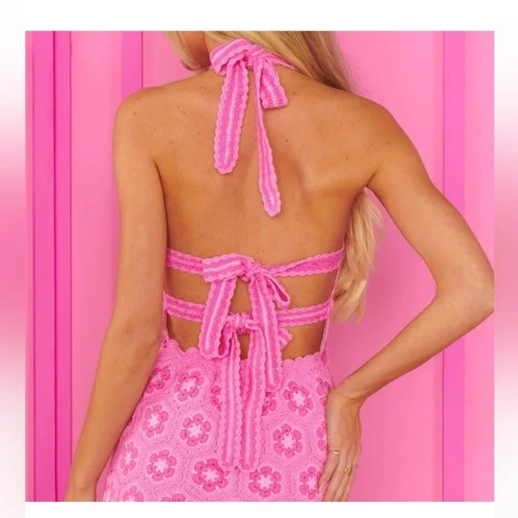 NWOT SHOW ME YOUR MUMU RARE  x Barbie Happy Halter Mini Dress size small - Picture 2 of 4